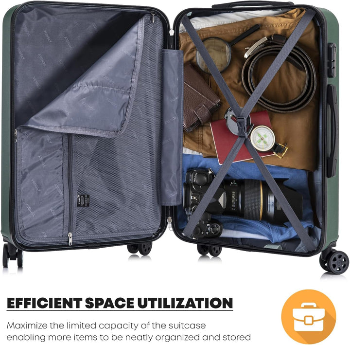 Koffer Suitcase XL Dunkelgrün, Trolley Reisekoffer, Rollkoffer Handgepäck mit 4 Rollen 360°, Hartsch