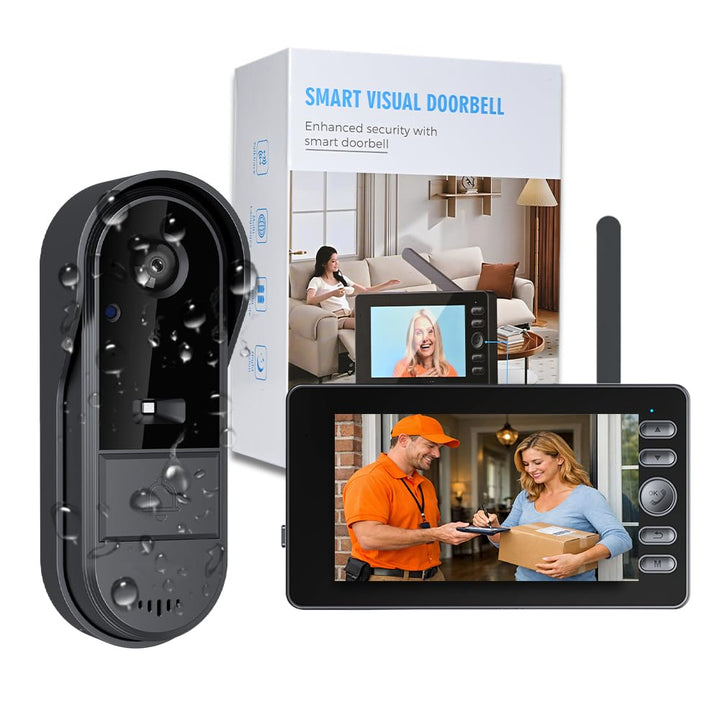 Winnes 1080P Video Türklingel mit Kamera Drahtlose Video Türklingel mit 4,3" Display,170° Weitwinkel