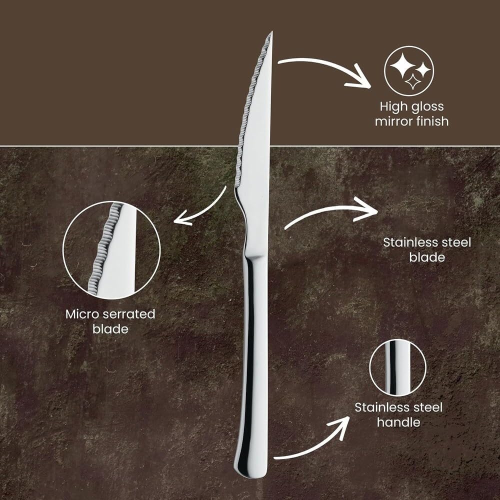 Menax - Edelstahl Steakmesser - Tafelmesser - Brotzeitmesser - Sägemesser - Menümesser - Set 12 Stüc