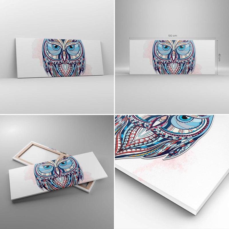 Panorama Bilder auf Leinwand 100x40cm Leinwandbild Owl aztekische Tierwelt Grafik Gross Wanddeko Bil