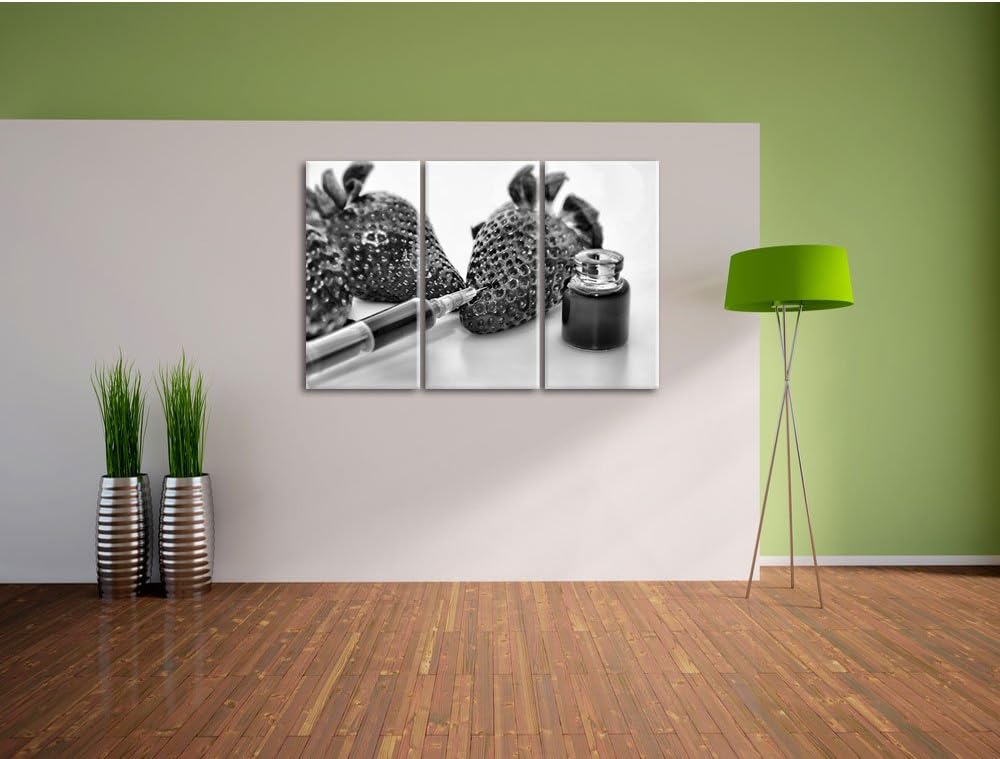 Pixxprint Erdbeeren mit Lebensmittelfarbe als Leinwandbild/Grösse: 3 Teilig (120x80) cm/Wandbild/Kun