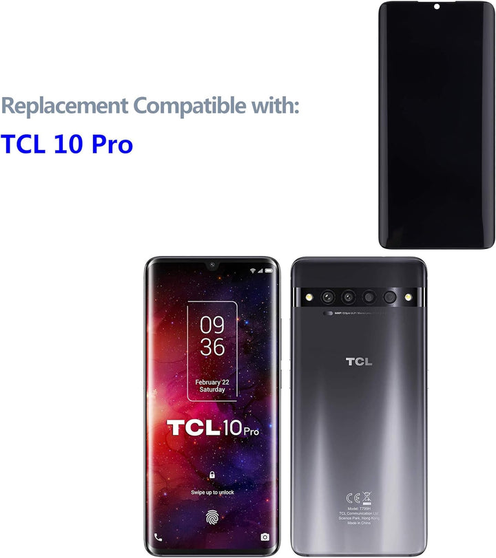 swark AMOLED Kompatibel mit TCL 10 Pro (Schwarz ohne Rahmen) LCD Display Touchscreen + Tools