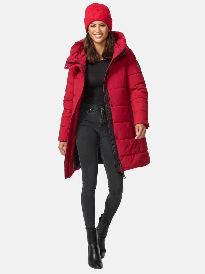 MARIKOO Damen Wintermantel Warmer Steppmantel lang mit Kapuze Karumikoo XVI XS-3XL XS Dark Red, XS D