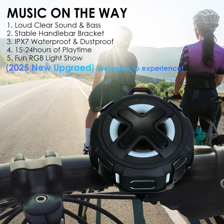 Verbessert, Pro Fahrrad Lautsprecher, mit Lenkermontage, Bluetooth V5.4, IPX7 wasserdicht, Silikonko