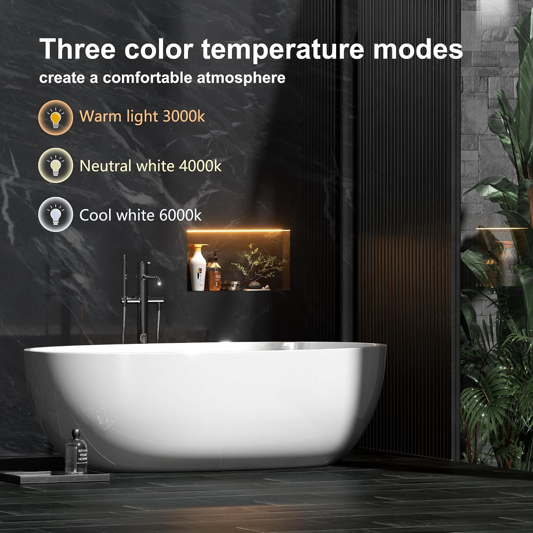 Wandnische Dusche Aluminium mit LED-Licht, Duschnische Befliesbar 60x30cm mit 3 Farbtemperatur für B