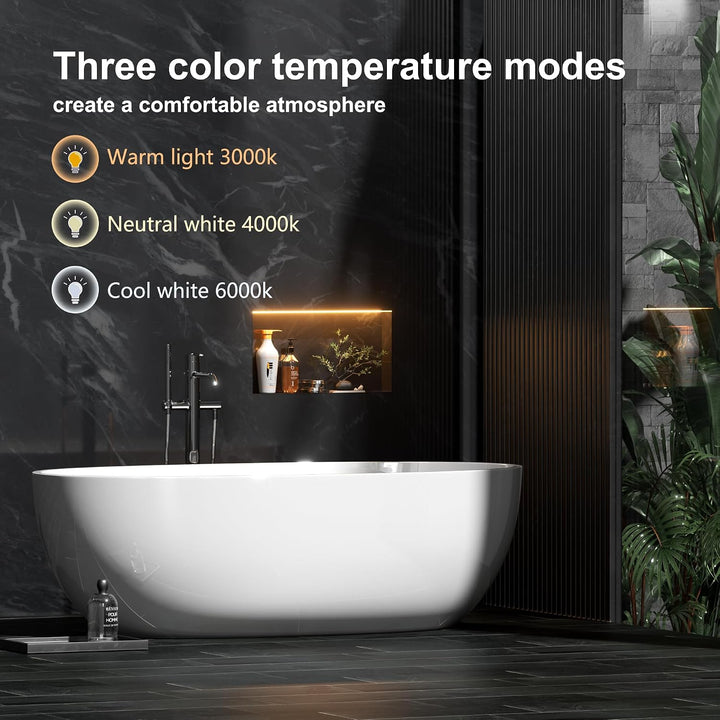 Wandnische Dusche Aluminium mit LED-Licht, Duschnische Befliesbar 60x30cm mit 3 Farbtemperatur für B