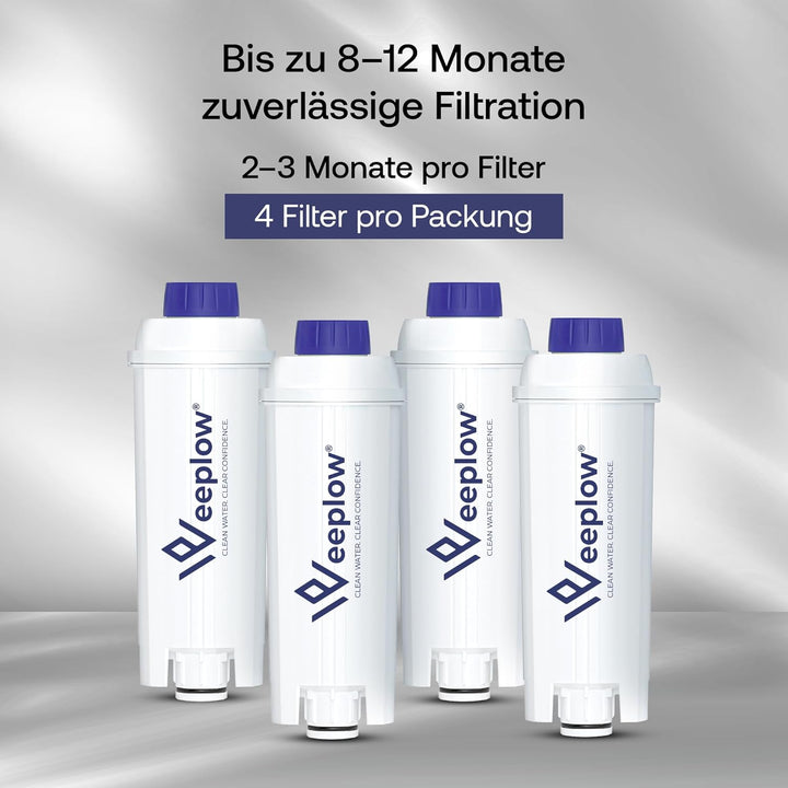 Weeplow® - 4 Wasserfilter Kompatibel mit Delonghi Magnifica, Dinamica, Autentica, PrimaDonna, DLSC00
