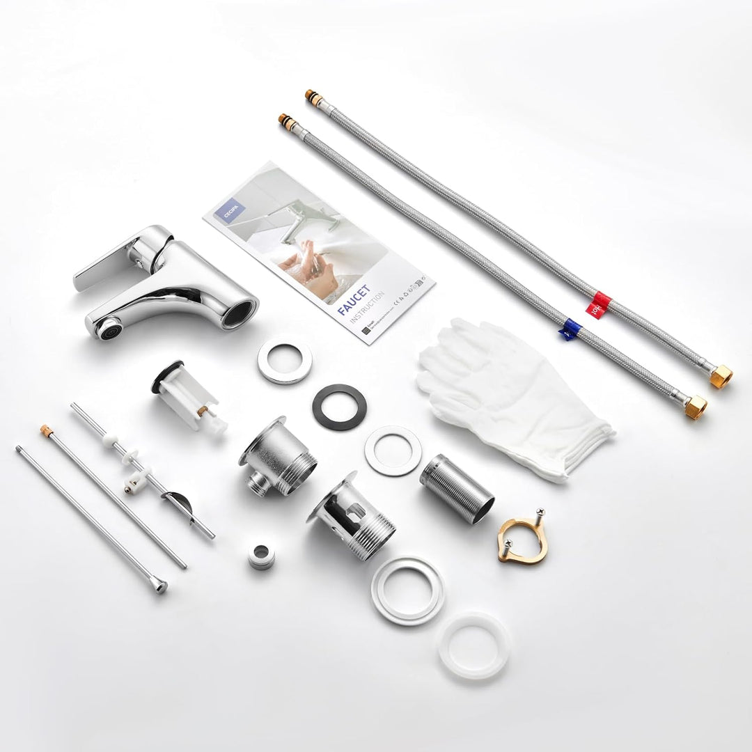 CECIPA Wasserhahn Bad, Waschtischarmatur Mit Zugstange Ablaufgarnitur, Mischbatterie, Armatur Waschb