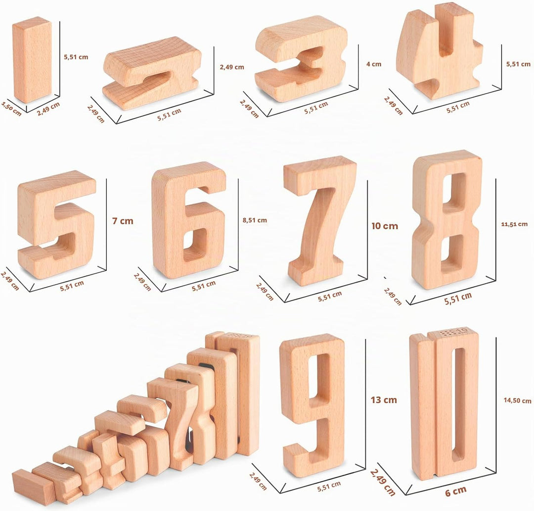 Holz Zahlbausteine, Grosse Ziffernblöcke 1-10,10 Stück Mathebausteine | Zahlenspiele für Kinder, Bil