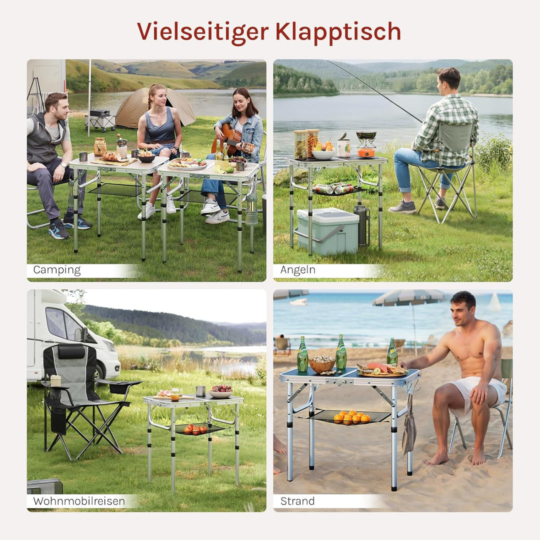 WOLTU Klapptisch Höhenverstellbar 25/36/50/60 cm, 60x40cm Tischplatte, mit Aufbewahrungsnetz und Hak