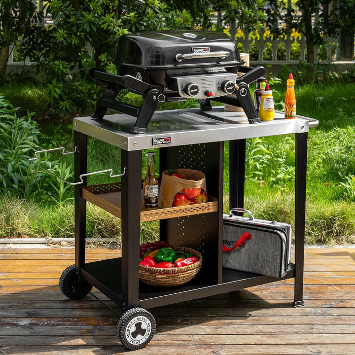 Royal Gourmet Grilltisch mit 85x50 cm Edelstahlplatte 3-Etage Grillwagen für Tischgrill und Pizzaöfe