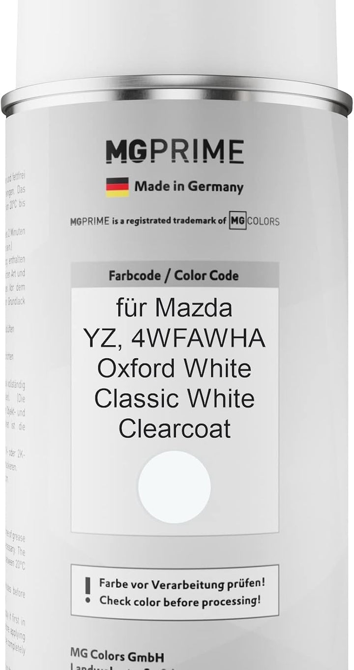 MG PRIME Autolack Sprühdosen Set für Mazda YZ / 4WFAWHA Oxford White/Classic White Clearcoat Basisla