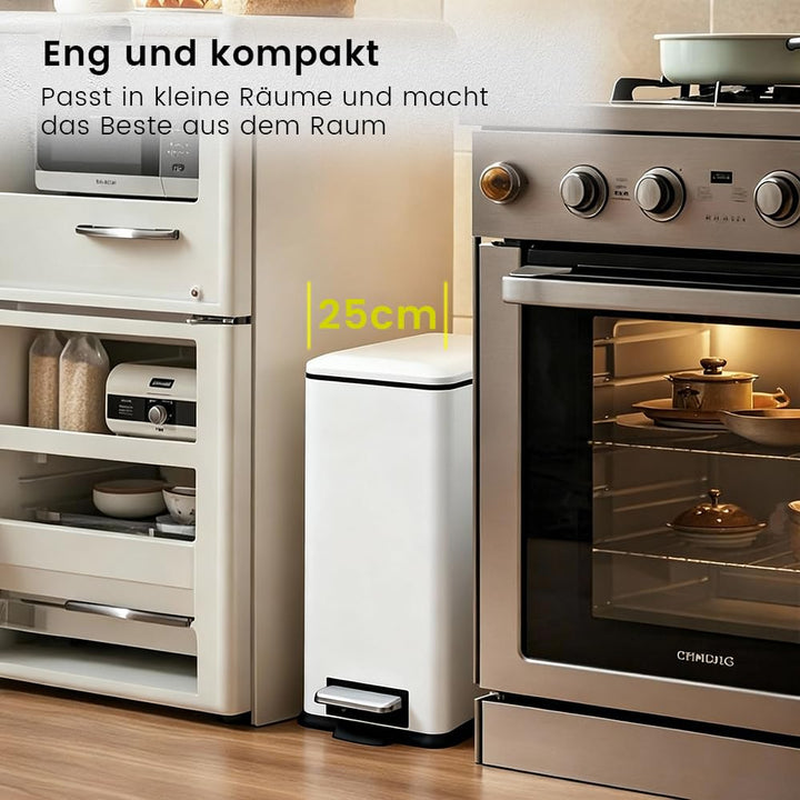 Mülleimer,30L Treteimer mit Inneneimer,30 Liter Schmaler Abfalleimer mit Pedal,Edelstahl Tretmülleim