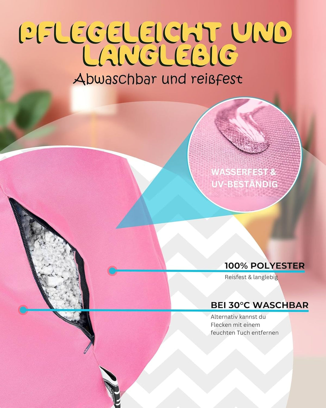 PATCH HOME Sitzsack Tropfenform mit Reissverschluss Nachfüllbar - für In & Outdoor - mit Styropor Fü