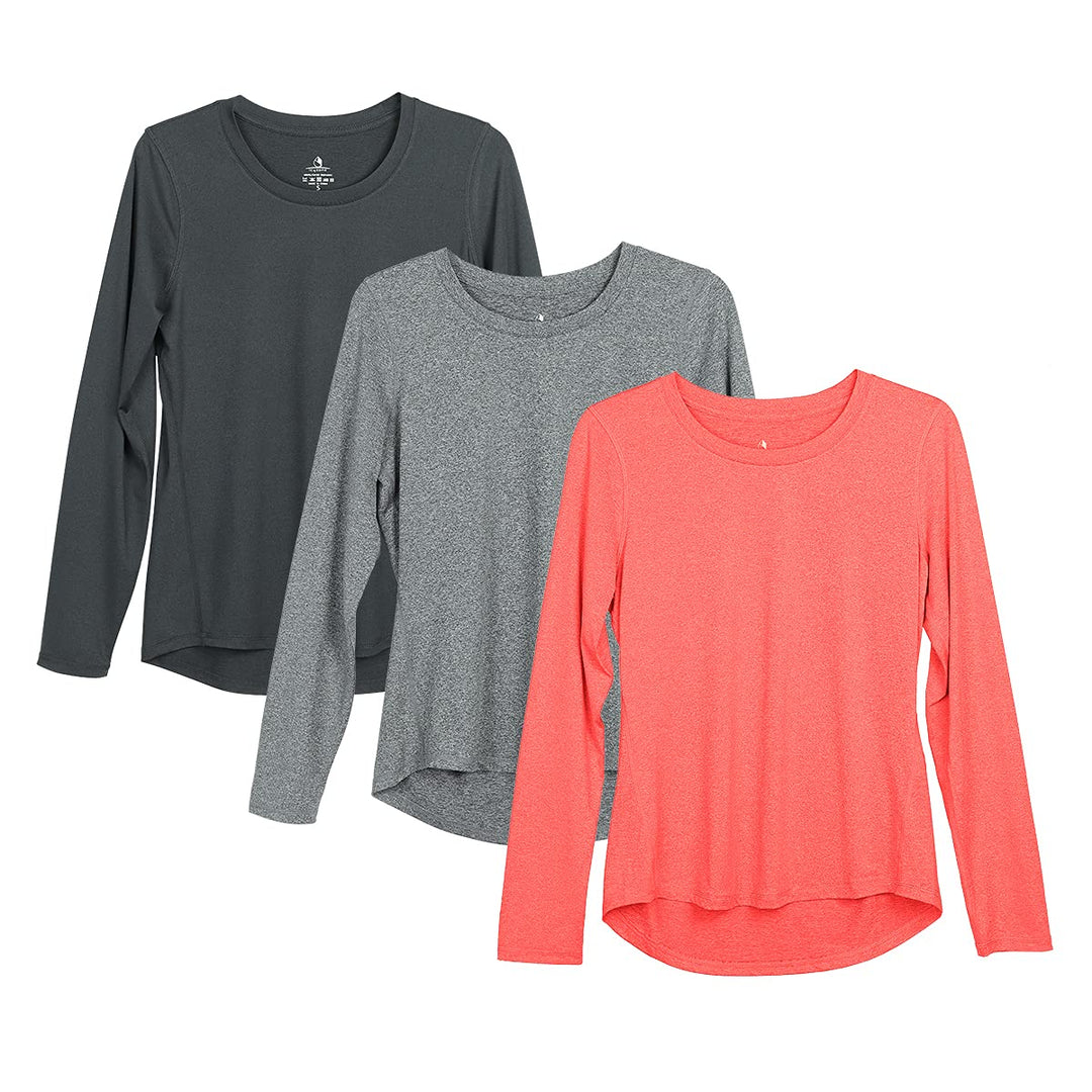icyzone Damen Sport Shirt Langarm 3er Pack Atmungsaktive Laufshirt Funktionsshirt für Gym Fitness S