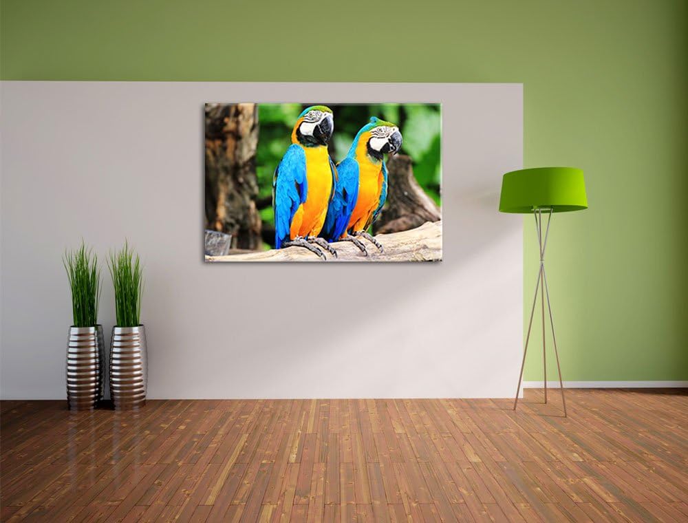 Zwei Papageien, Format: 100x70 auf Leinwand, XXL riesige Bilder fertig gerahmt mit Keilrahmen, Kunst