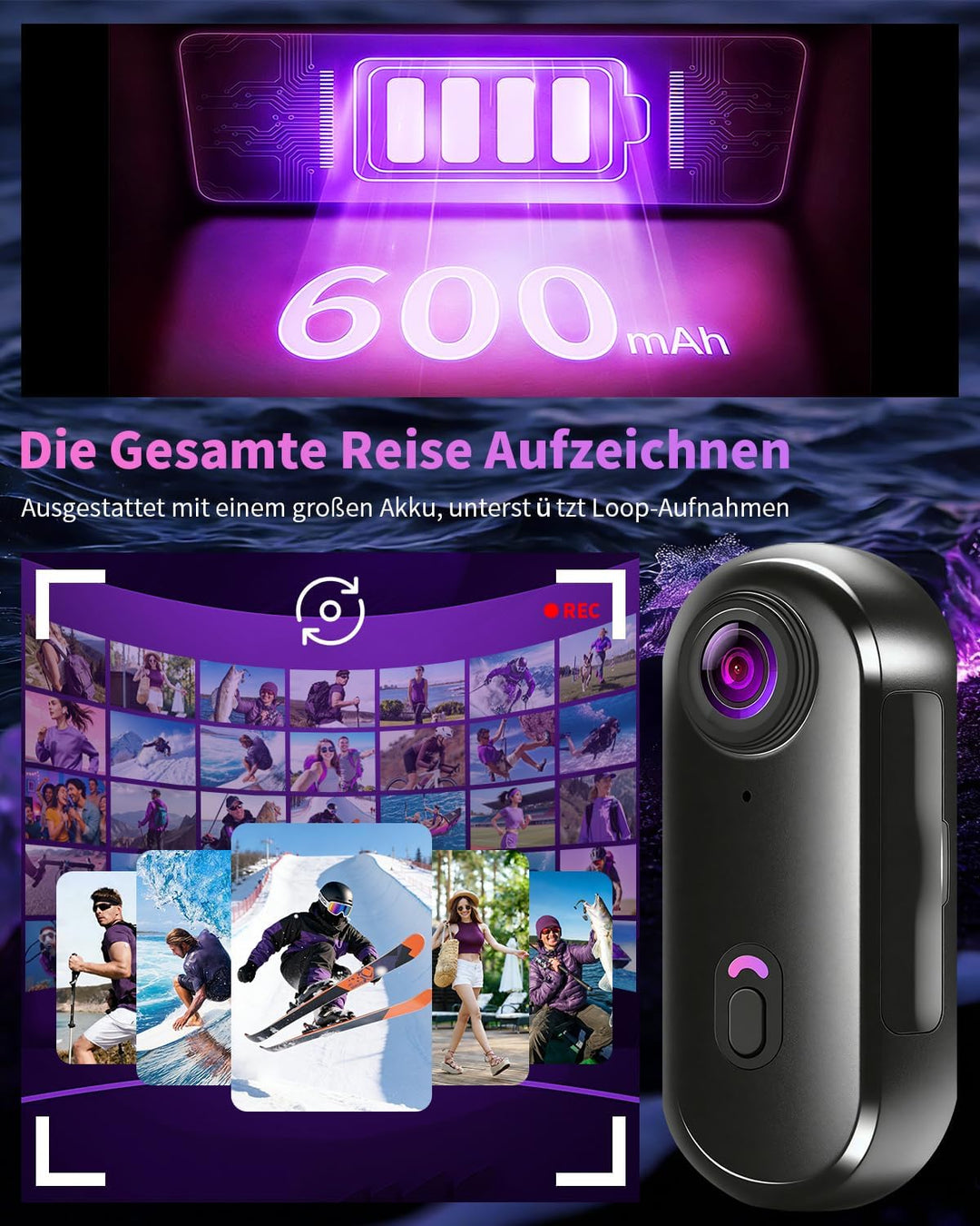 Mini Action Cam 4K, Tragbare Bodycam Körperkamera WiFi, POV Kamera Vlogging Camera Wasserdicht 30M,