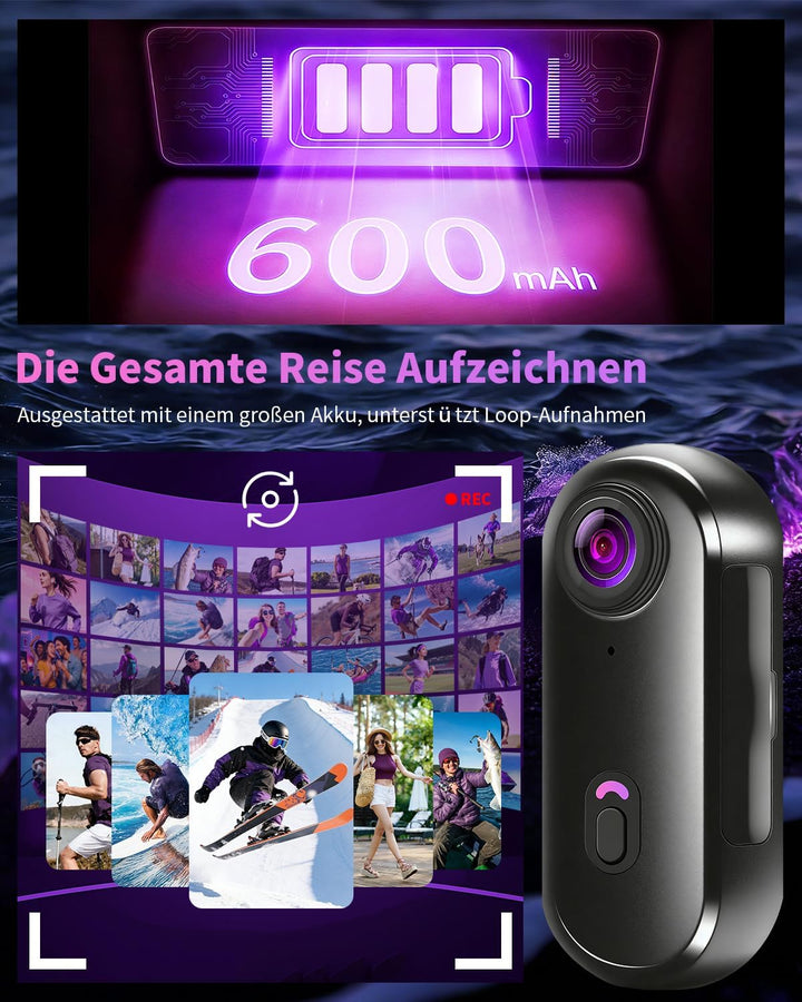 Mini Action Cam 4K, Tragbare Bodycam Körperkamera WiFi, POV Kamera Vlogging Camera Wasserdicht 30M,