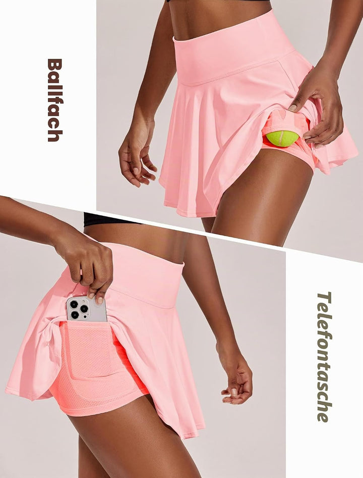 PINSPARK Tennisrock Damen Plissiert Tennis Skort Hohe Taille Golfrock mit Innenhose Shorts Faltenroc