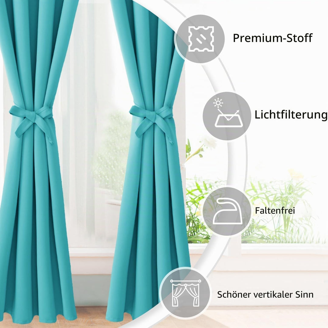 JIUZHEN Blickdicht Vorhänge Gardinen Ösenvorhang für Schlafzimmer Wohnzimmer,Türkis Verdunkelungsvor