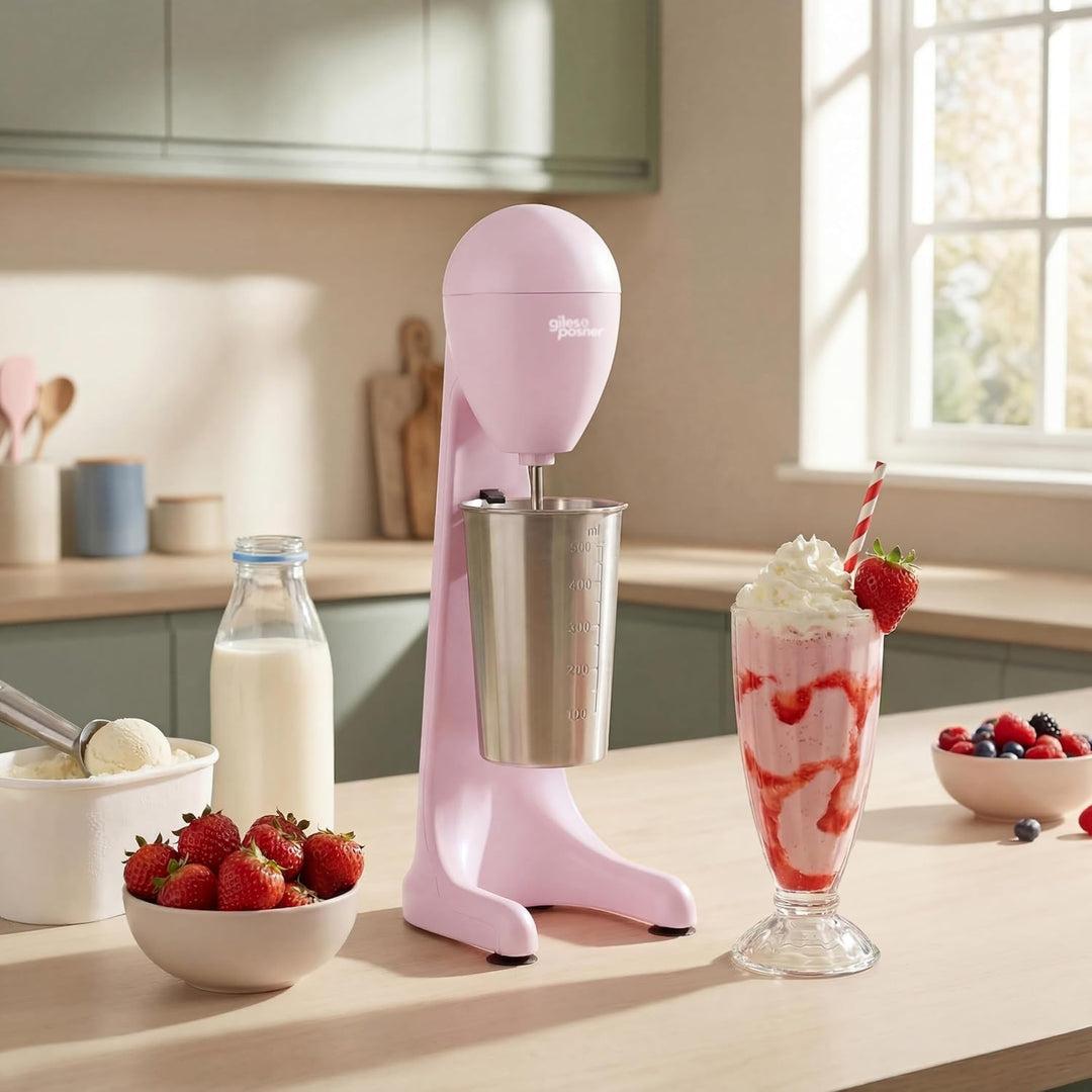 Giles & Posner Milchshake-Maker – Elektrischer Getränkezubereiter mit 500 ml Edelstahlbecher, 2 Gesc