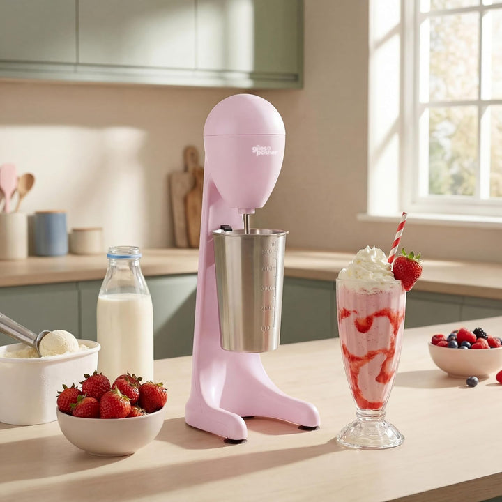 Giles & Posner Milchshake-Maker – Elektrischer Getränkezubereiter mit 500 ml Edelstahlbecher, 2 Gesc