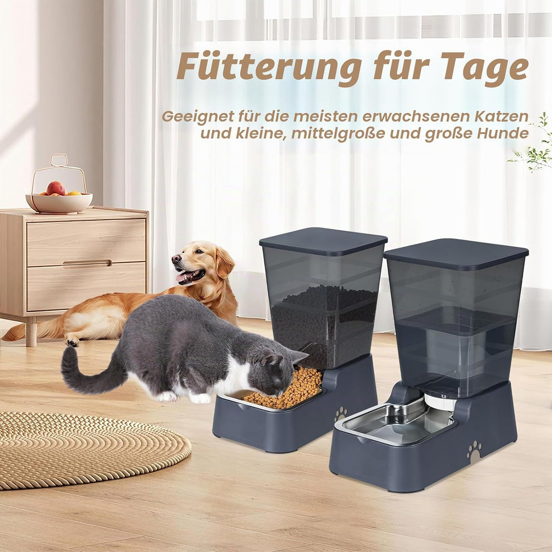 Automatischer Futterspender und Wasserspender für Hunde und Katzen, mit 304 Edelstahlnapf, geeignet