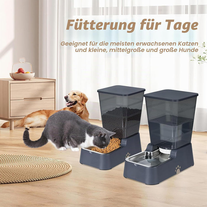 Automatischer Futterspender und Wasserspender für Hunde und Katzen, mit 304 Edelstahlnapf, geeignet