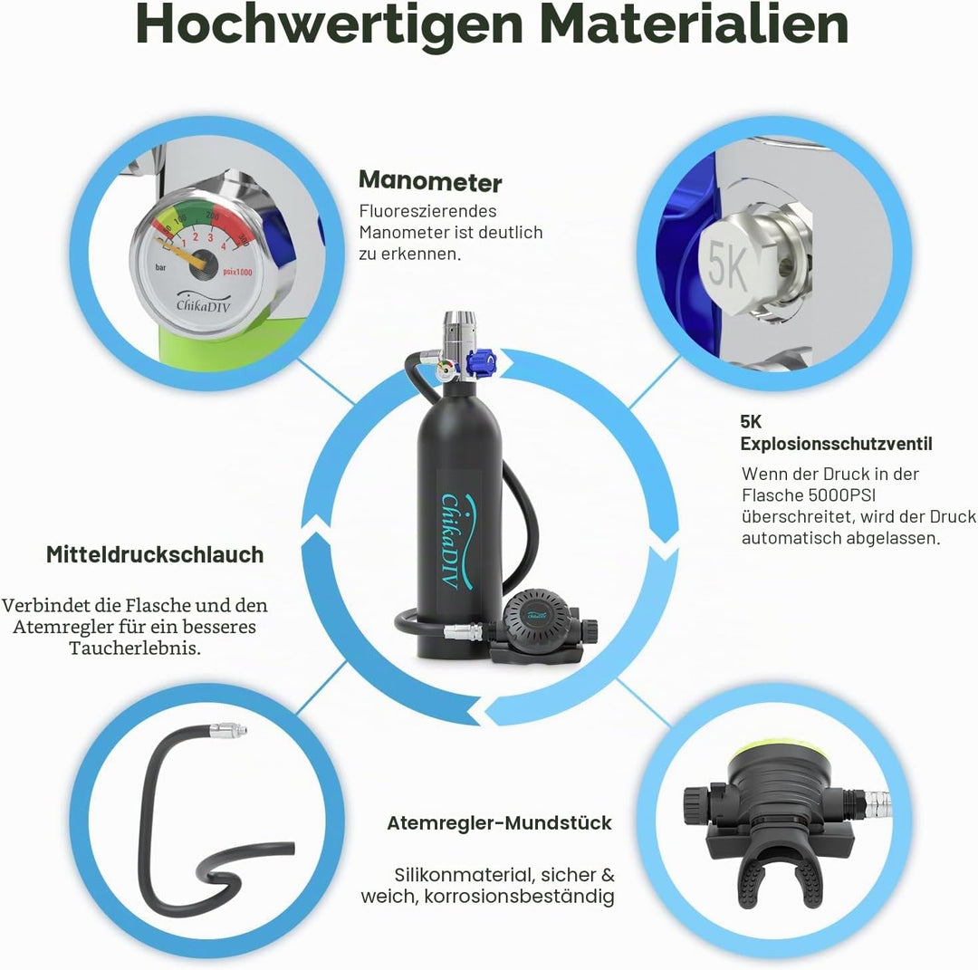 Tauchflasche Sauerstoffflasche 1L Mini Tauchflasche Mini zum tauchen Mit 15 Bis 20 Minuten Tauchen S