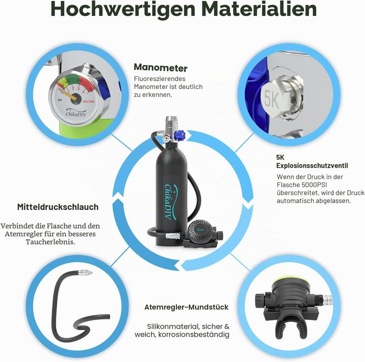 Tauchflasche Sauerstoffflasche 1L Mini Tauchflasche Mini zum tauchen Mit 15 Bis 20 Minuten Tauchen S