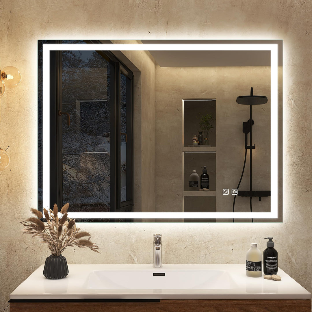 S'bagno Badspiegel mit Beleuchtung 800x600mm,LED Badezimmerspiegel mit Speicher, Entfoggen, 3000K/40
