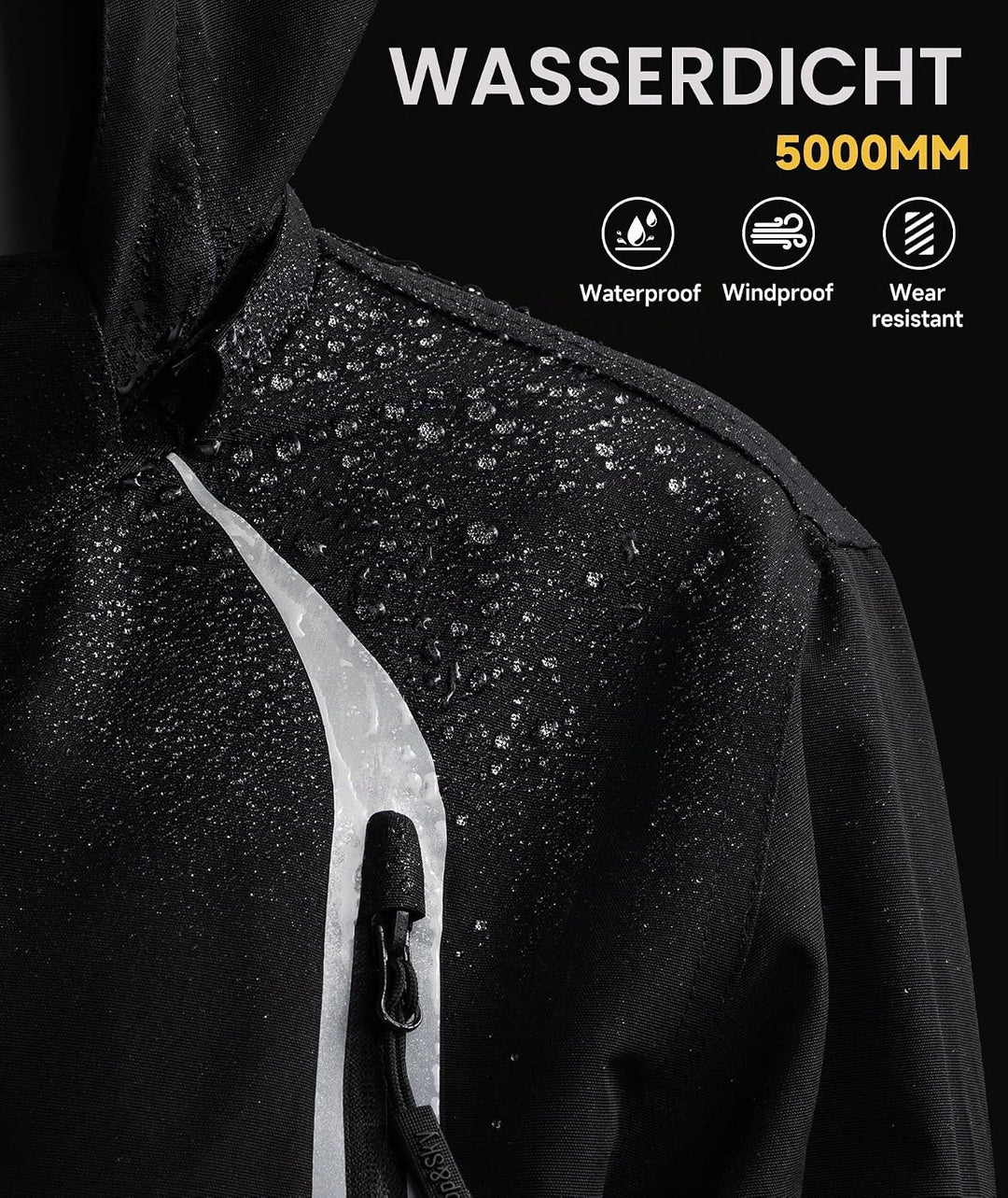 YoungSoul Kinder wasserdichte Regenjacke mit Abnehmbarer Kapuze 104-110 Schwarz, 104-110 Schwarz