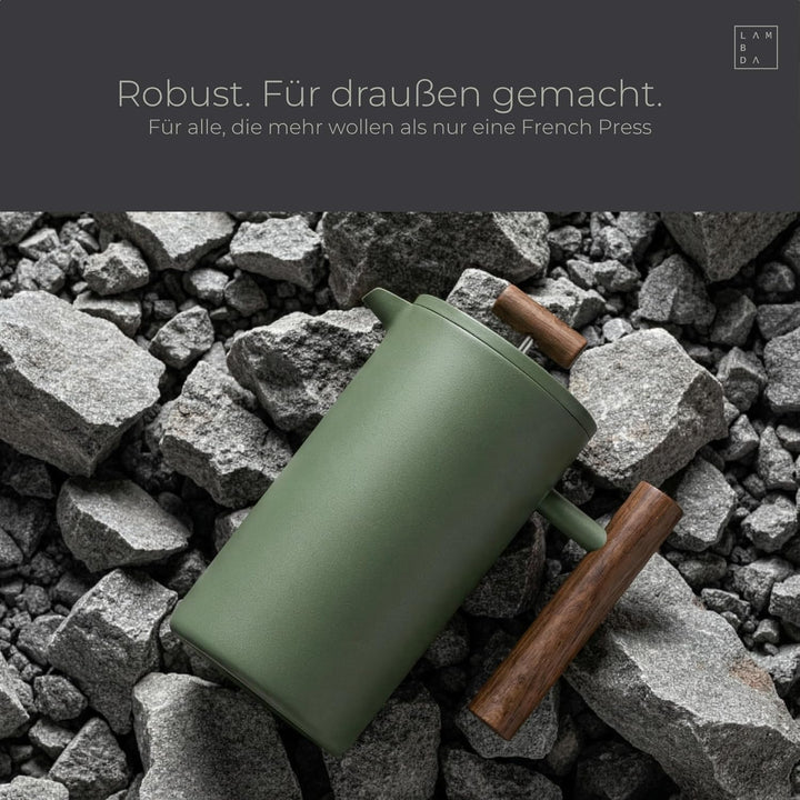 LAMBDA COFFEE® CALDERA Thermo French Press Edelstahl I 600ml - 3 Tassen Moss Green I 3 Grössen erhäl