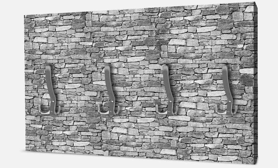 wandmotiv24 Garderobe Natursteinmauer Grau Querformat - 69x40 (BxH) - Leinwand Wandgarderobe, inklus