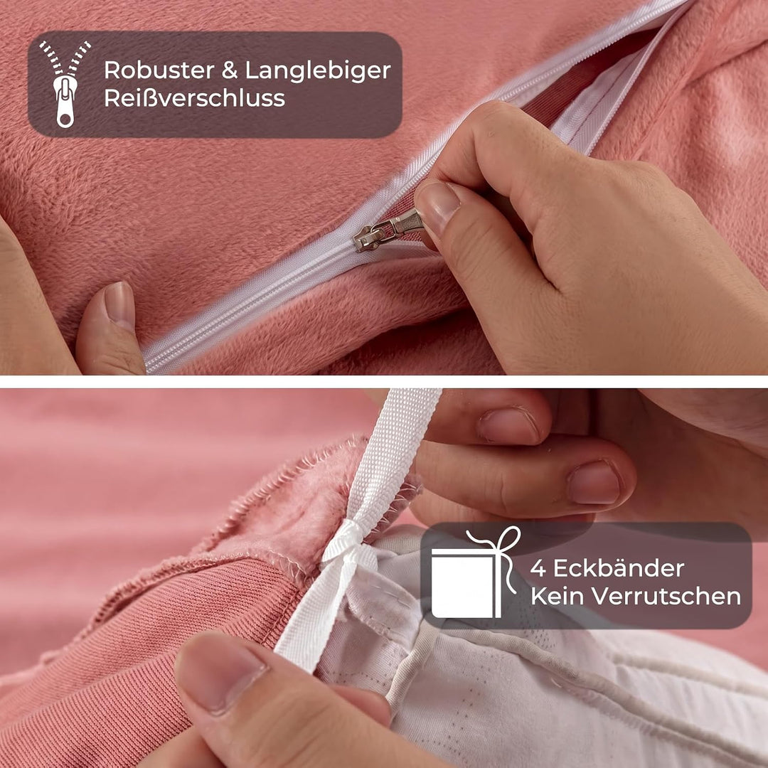 Soifox Winter Flanell bettwäsche 135 x 200 - Rosa Flauschige und warme Cashmere Touch Bettbezug + Ki