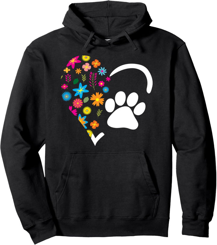 Hundepfote Blumenherz Geschenk Pullover Hoodie