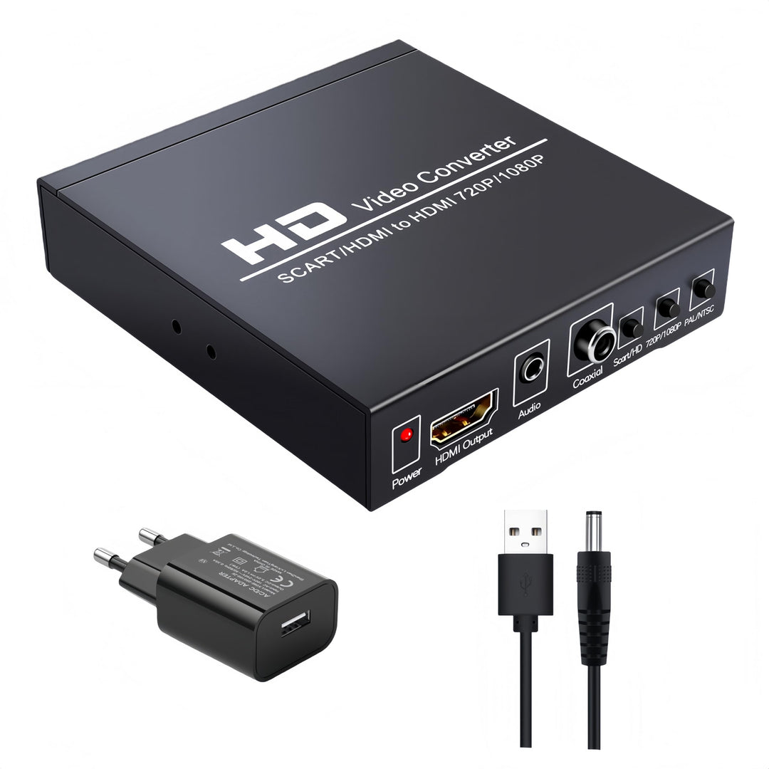 Mcbazel SCART+HDMI-zu-HDMI-Konverter mit 3,5 mm wandelt EIN Signal im Format 480I(NTSC)/576I(PAL) in