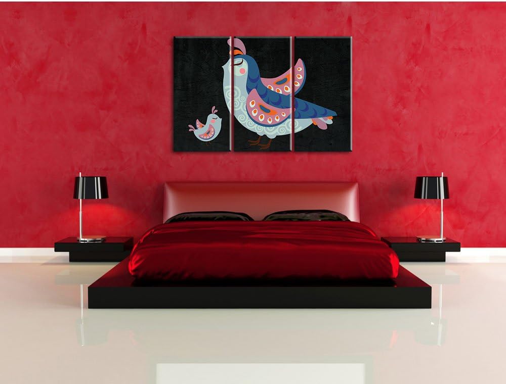 Pixxprint Vogelmutter mit Kind als Leinwandbild/Grösse: 3 Teilig (120x80) cm/Wandbild/Kunstdruck/fer