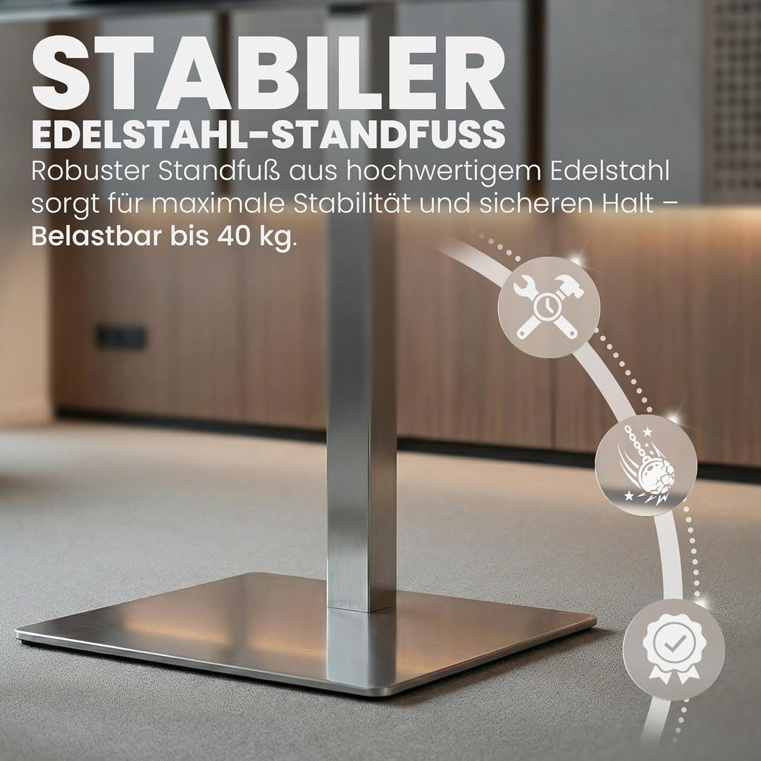 CLP TV-Ständer I Universelle Fernseher-Halterung, Farbe:Edelstahl, Form:eckig carré Edelstahl, carré