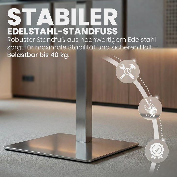 CLP TV-Ständer I Universelle Fernseher-Halterung, Farbe:Edelstahl, Form:eckig carré Edelstahl, carré