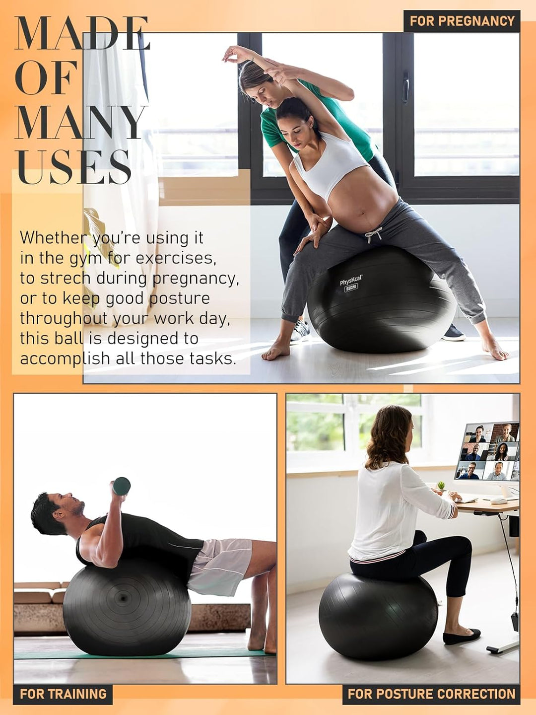 Gymnastikball und 23 cm Pilatesball Set, Anti Burst Gymnastikball, Anti-Rutsch-Sitzball, Balanceball