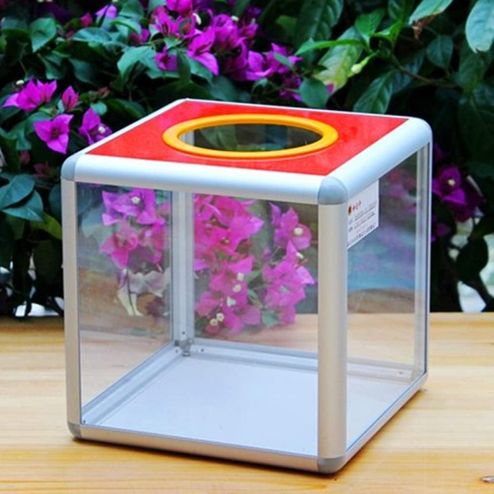 Acrylspendenbox, Wahlurne, empfohlene Box, transparente Aufbewahrungsbox 20 x 20 x 20 cm Red face, R
