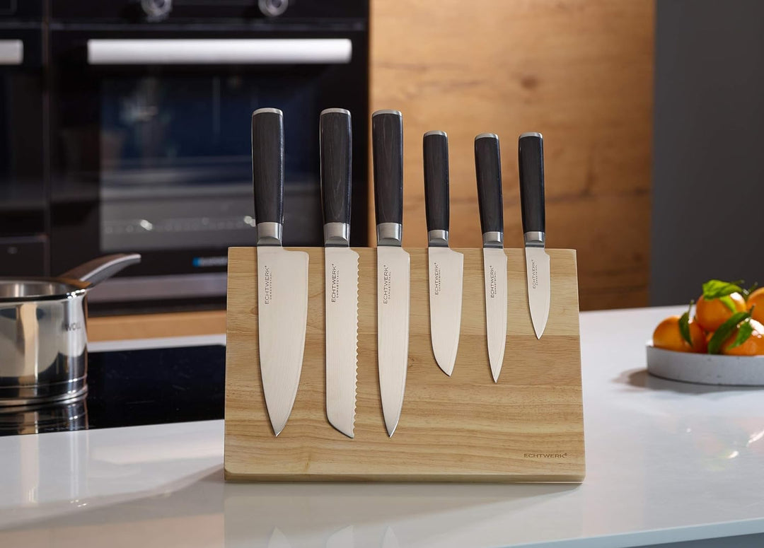 Echtwerk EW-DM-0388-3 Damastmesser Set 7-TLG inkl. Magnet-Messerblock aus Holz,, Single