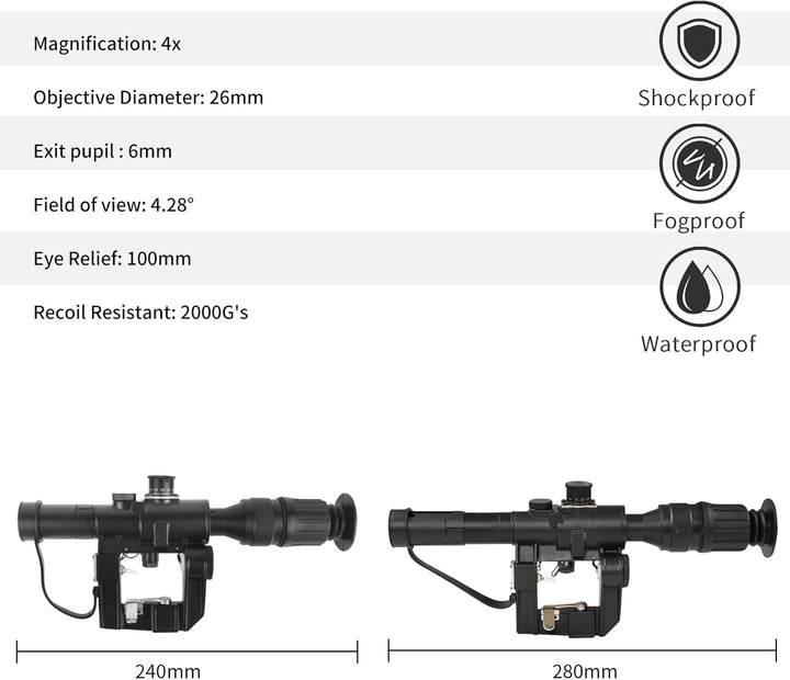 ToopMount 4X26 zf fernrohr Monokular Seitlich montiertes Optik fernrohr Sucher mit Sonnenschutzrohrh