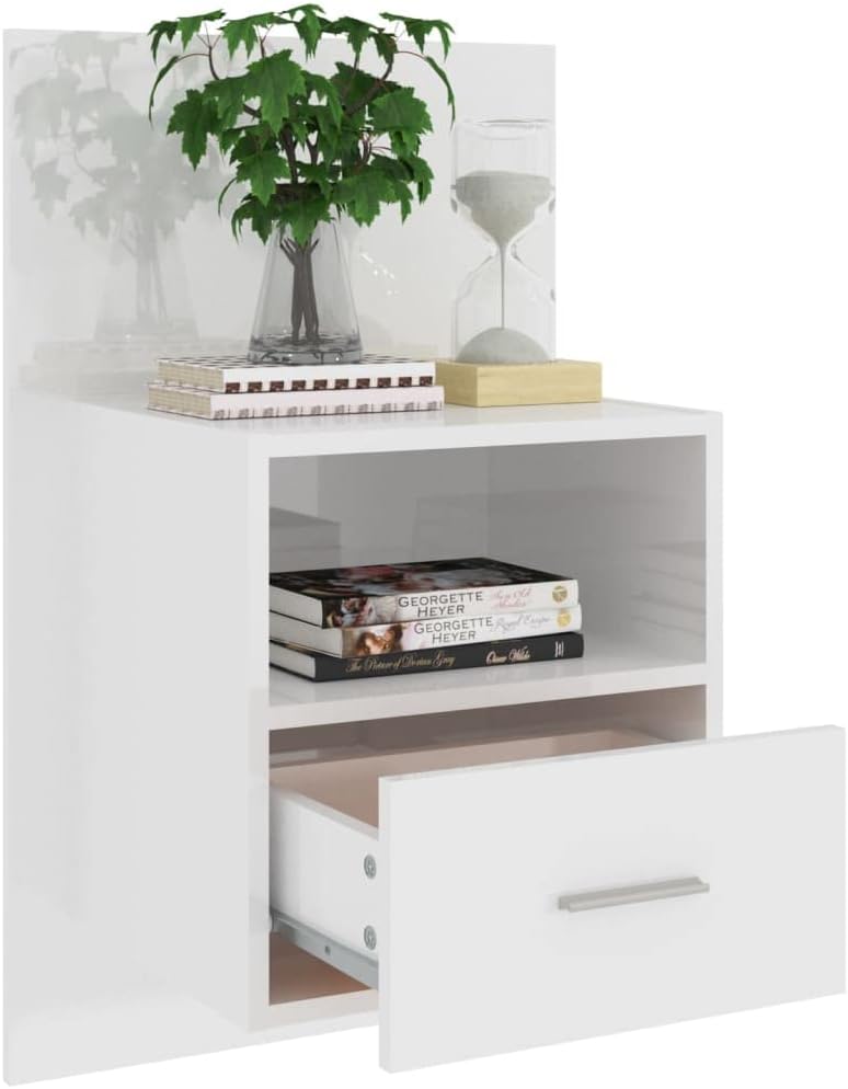 FIRBNUS Nachtkommode Nachtkasten Nachtschränkchen Wand-Nachttisch Hochglanz-Weiss Holzwerkstoff 48,5