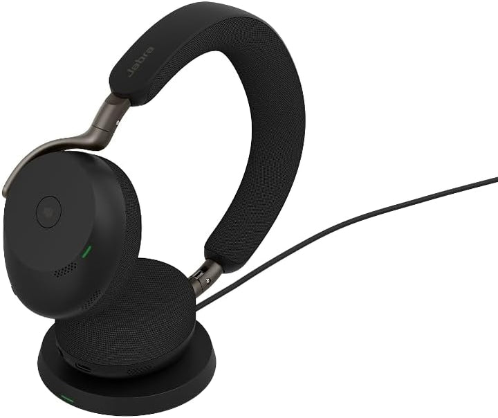 Jabra Evolve3 75 On-Ear Bluetooth Headset kabellos mit Mikrofon & Ladestation für Büro, USB-A, KI-Sp