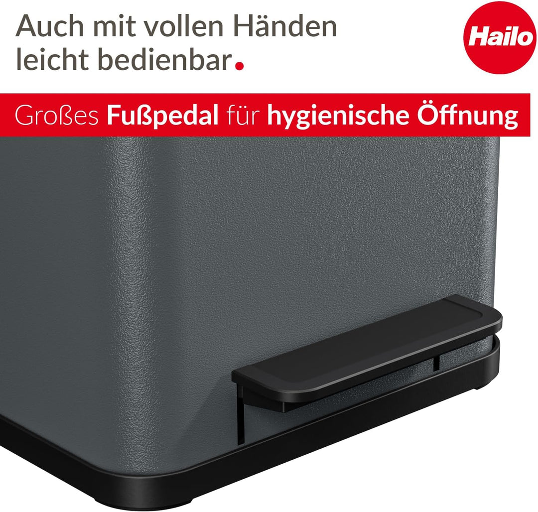 Hailo Öko duo Plus M Tret-Mülltrenner - freistehender 2 x 9 Liter Doppelmülleimer aus Stahlblech - M