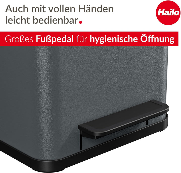 Hailo Öko duo Plus M Tret-Mülltrenner - freistehender 2 x 9 Liter Doppelmülleimer aus Stahlblech - M