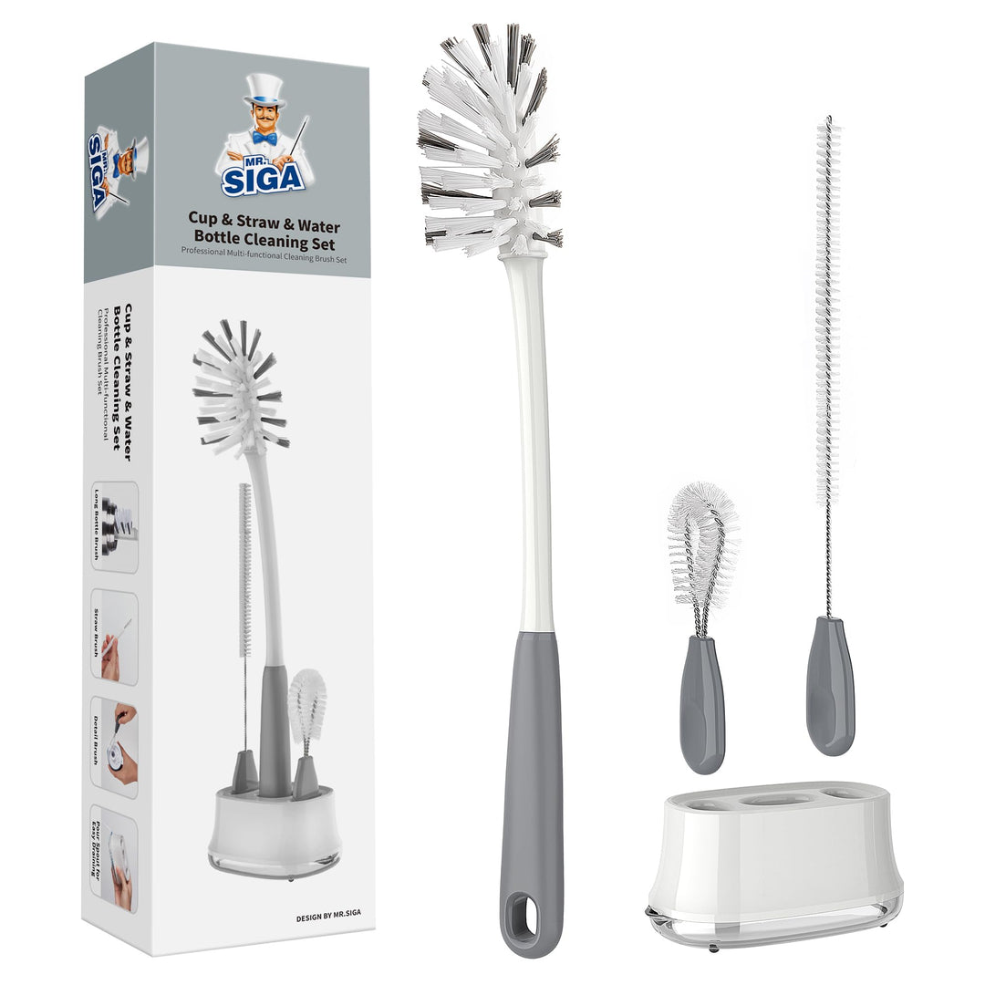 MR.SIGA 3er Pack Flaschenbürste-Reinigungsset mit Aufbewahrungshalter, Reinigungsbürste für Lange La