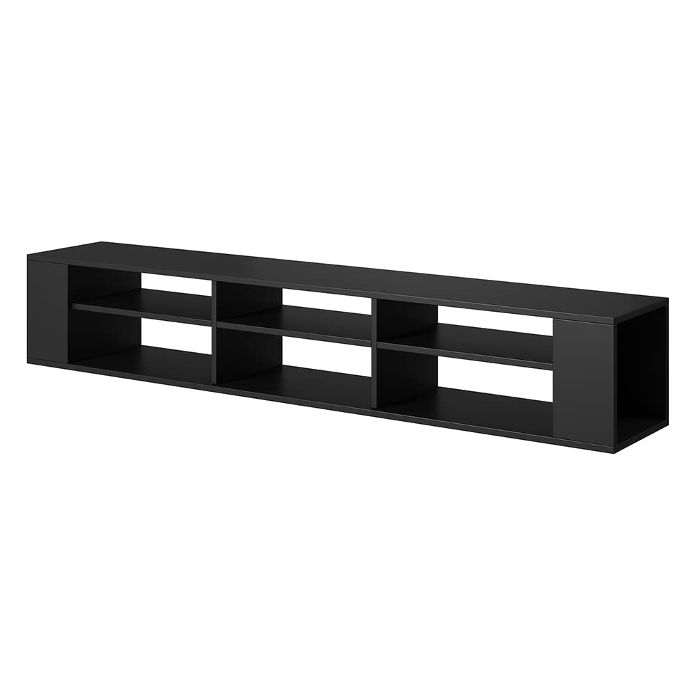 Selsey Weri - TV-Board hängend mit 6 offenen Fächern, minimalistisch, 175 cm breit (Schwarz), Schwar